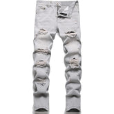 Men's Personality Ripped Fit Light Gray Jeans